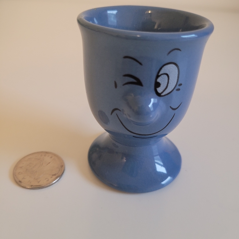 Anthropomorphic Vintage Blue Egg Cup Winking Face